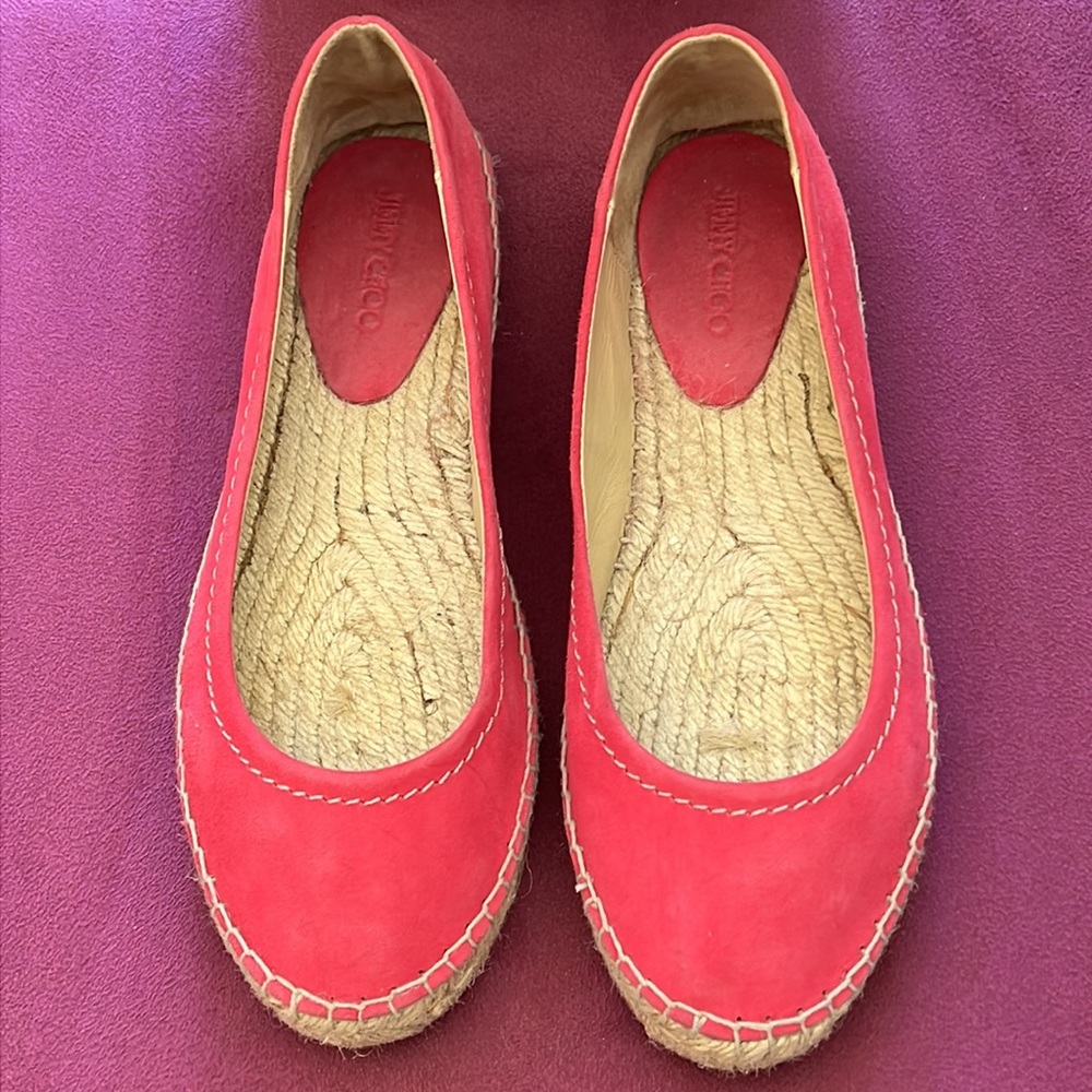 EUC Jimmy Choo Espadrille Pink/Fuchsia Suede Flats 39 1/2